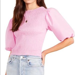 BB Dakota pink Smocked Cotton Top w/ Puff sleeves